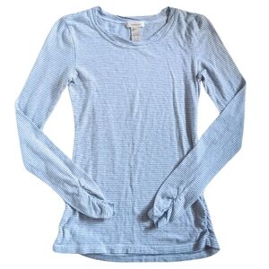 Sundance white blue striped long sleeve shirt ruched sleeves XS Extra Small